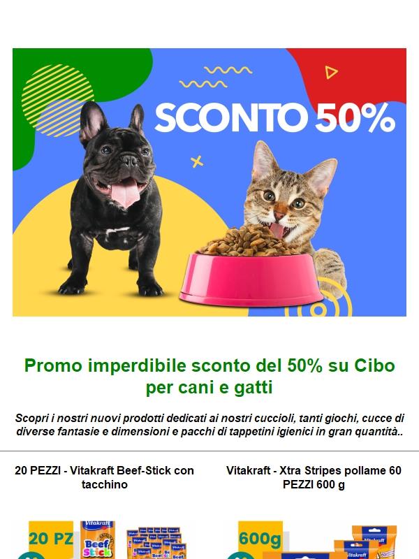 Imperdibile promo del 50% Cibo per cani e gatti