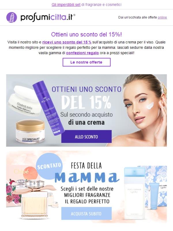 Set a prezzi speciali ➤ Sconto su creme ➤ Festa della mamma