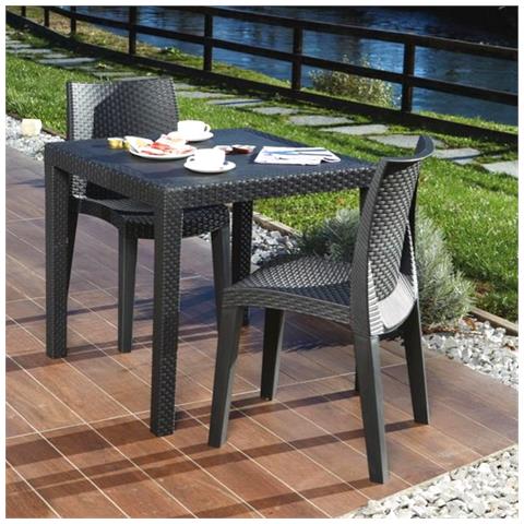 DMORA Set Tavolo da Giardino con 2 Sedie Effetto Rattan Colore Antracite