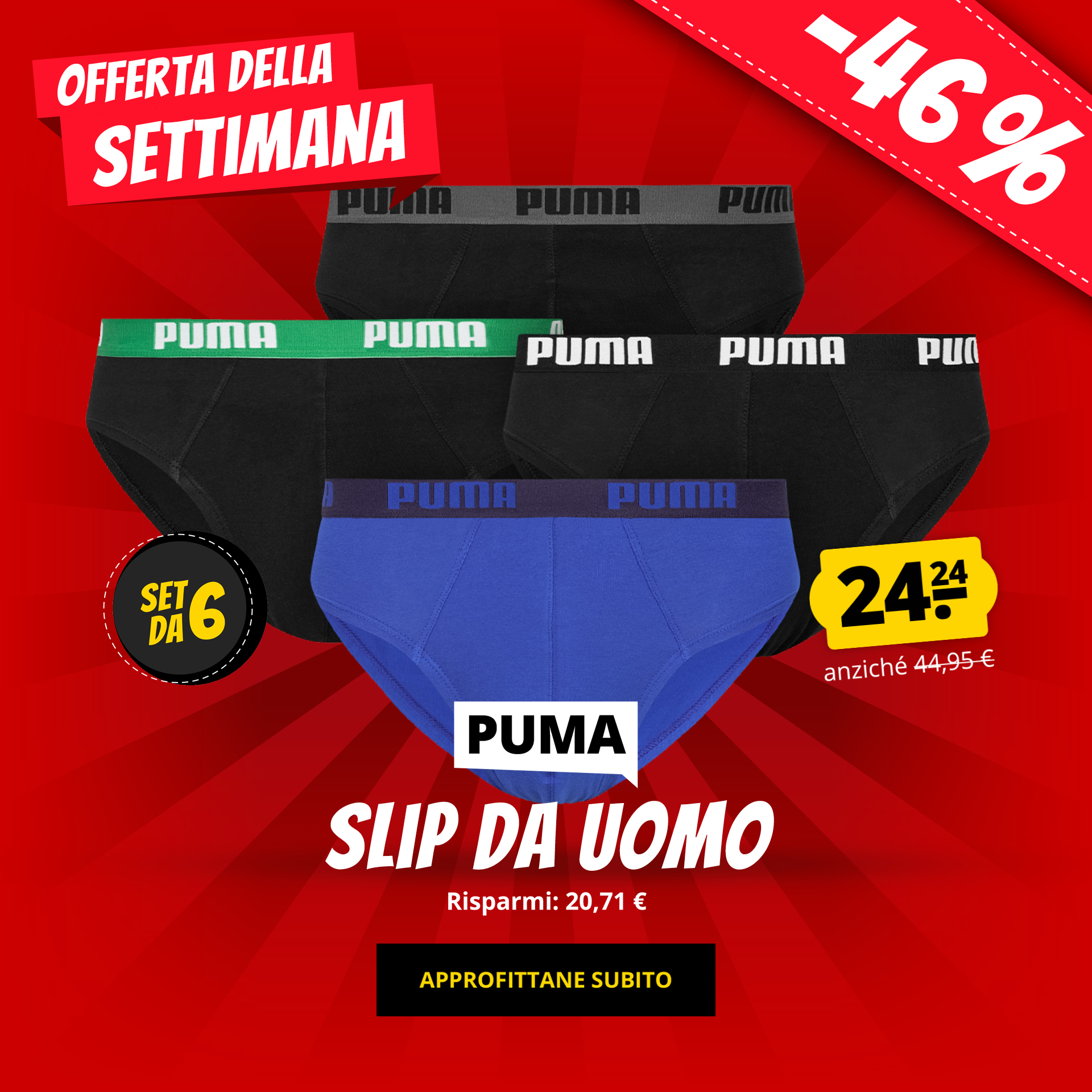 PUMA Slip da uomo Set da 6  24,24 € acquista a prezzi convenienti su ScontoSport!