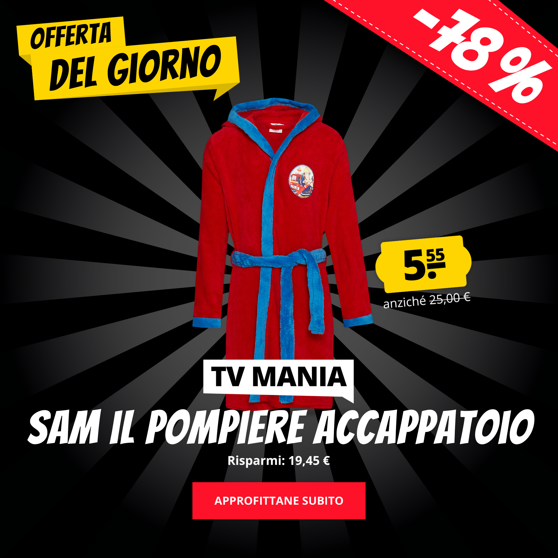 TV MANIA Sam il pompiere Accappatoio solo 5,55 €