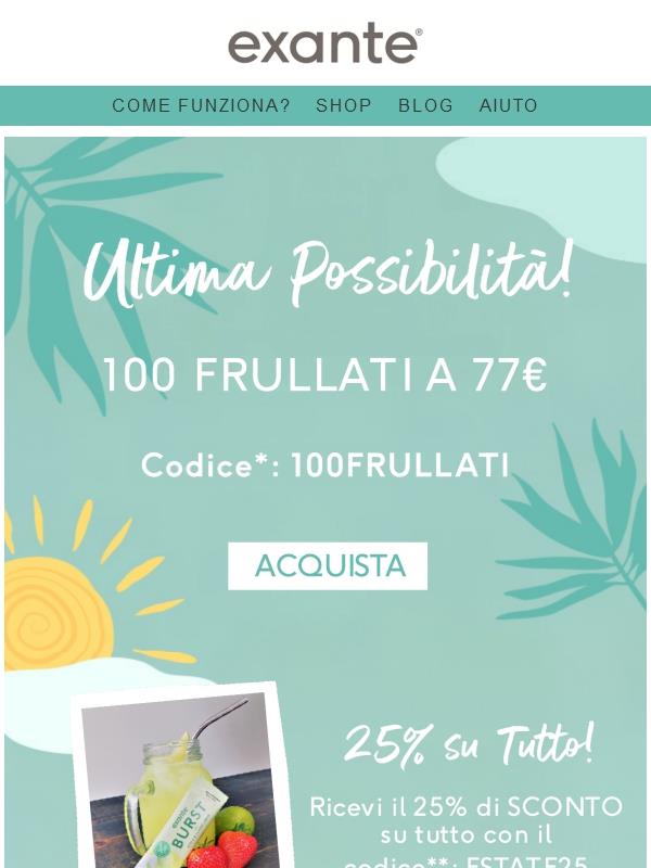 Ultime ore per avere 100 frullati 0.77€!