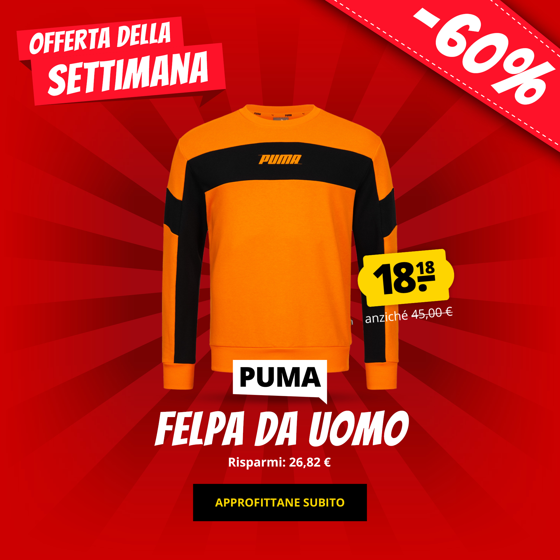 PUMA Felpa da uomo solo 18,18 €