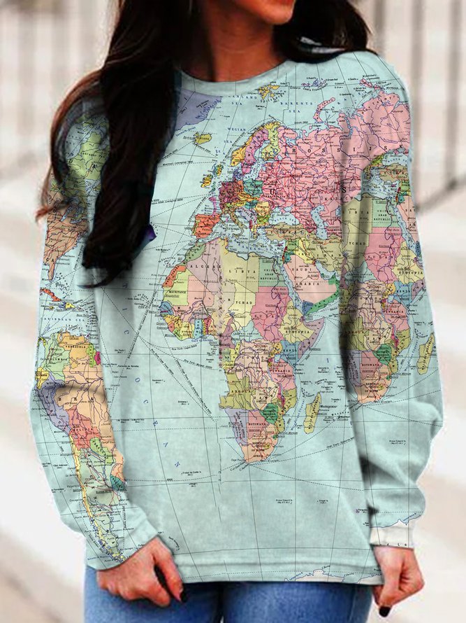 Casual Map Floral-Print Sweat...