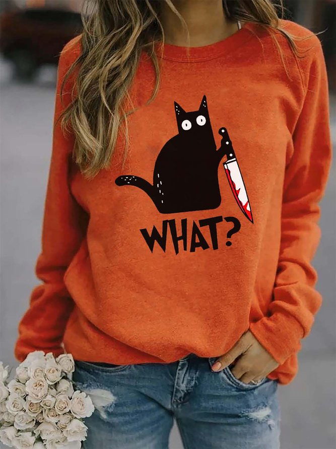 Murderous Cat Print Casual Sw...