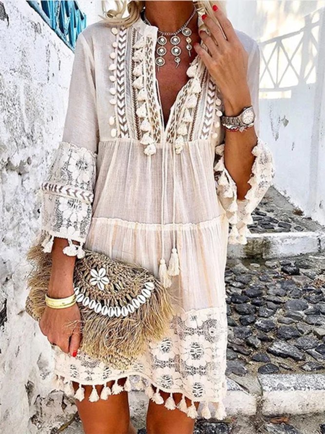 Sleeve V Neck Holiday Boho Dr...