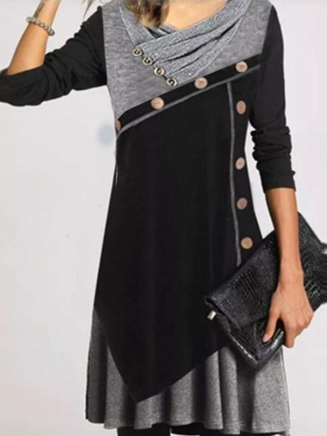 Neck Long Sleeve Casual Dress...