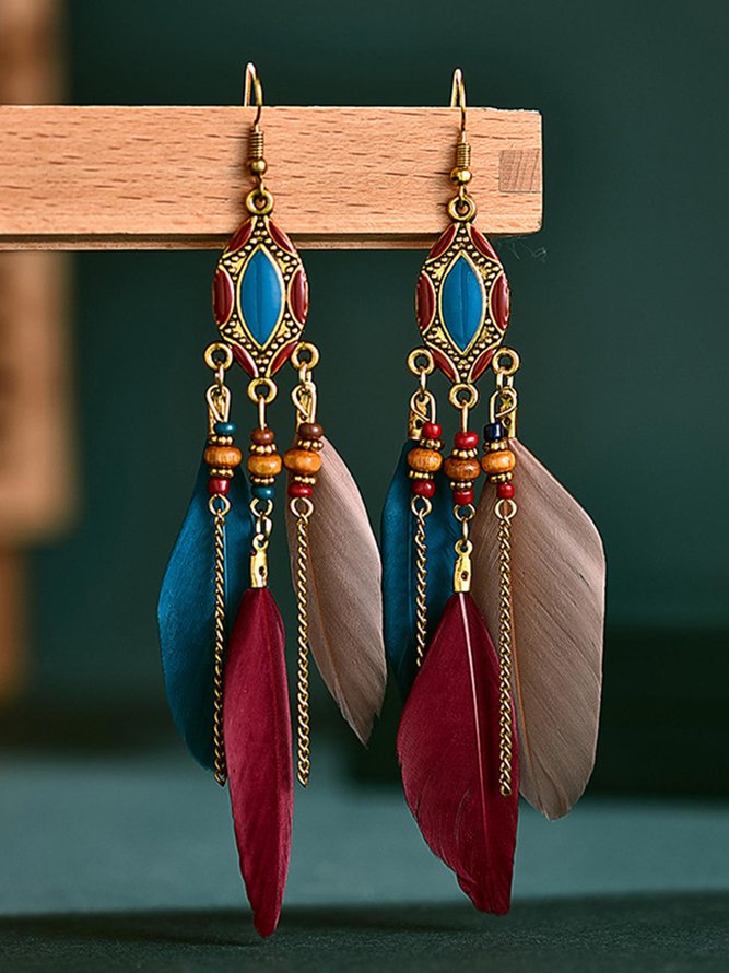 Bohemian Fringed Feather Earr...