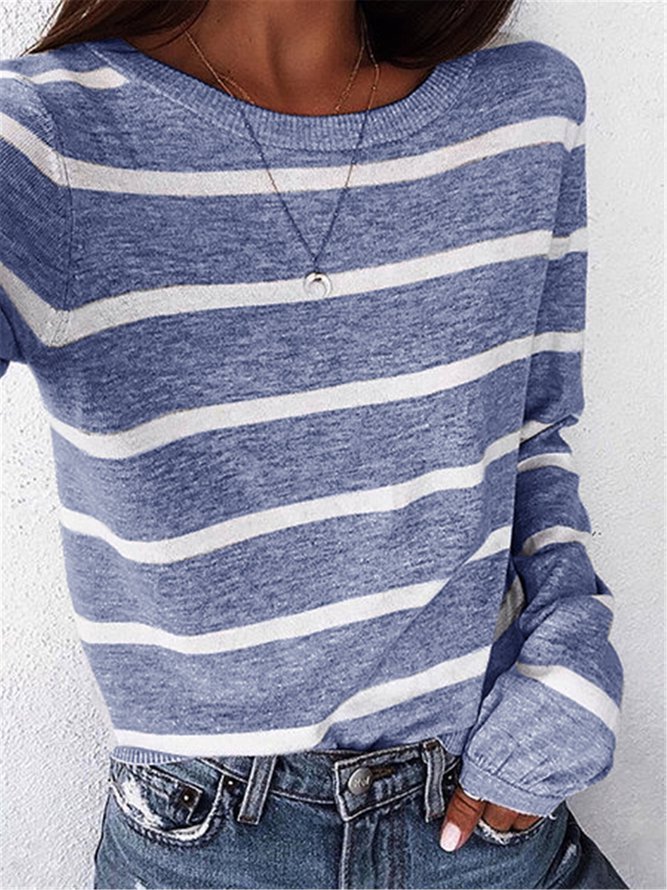 Striped Crew Neck Long Sleeve...