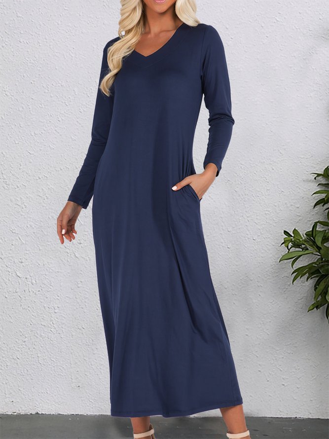 Sleeve Solid Color Maxi Dress...