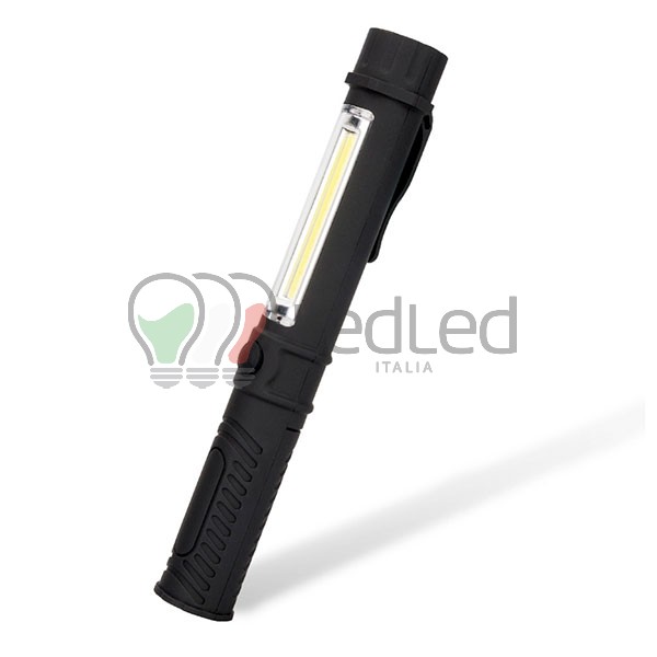 Immagine Torcia Led COB da lavoro IP65 con calamita e clip nera