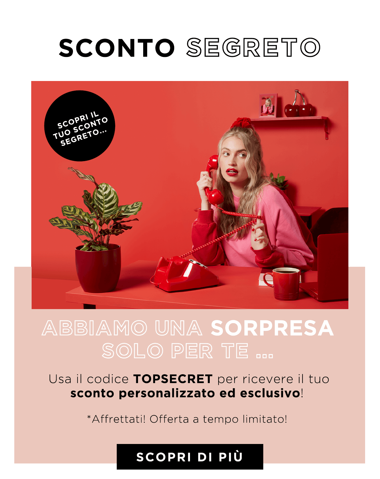Sconto segreto... Usa il codice TOPSECRET per scoprire il tuo codice personalizzato