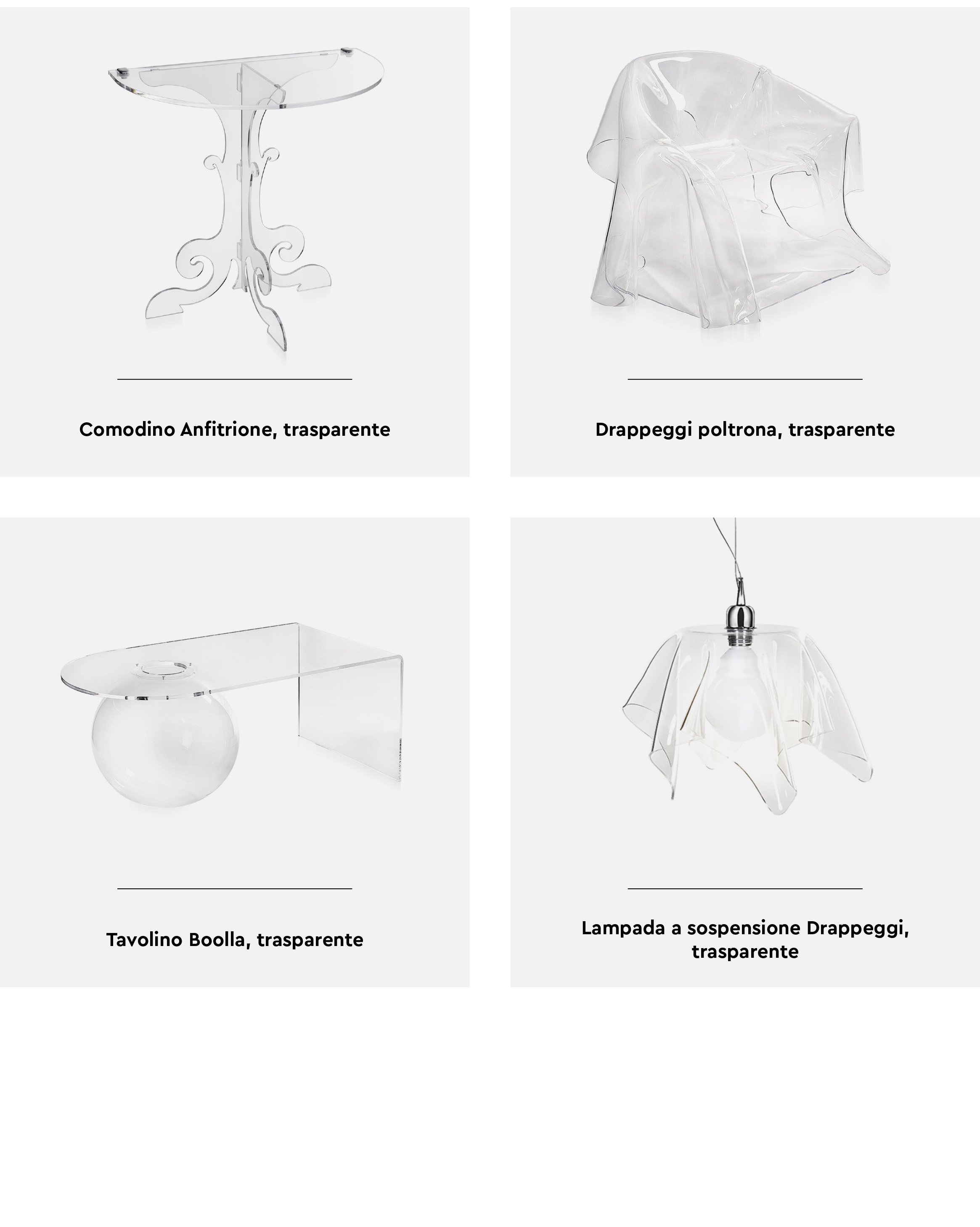 Iplex arredamento in plexiglas trasparente.