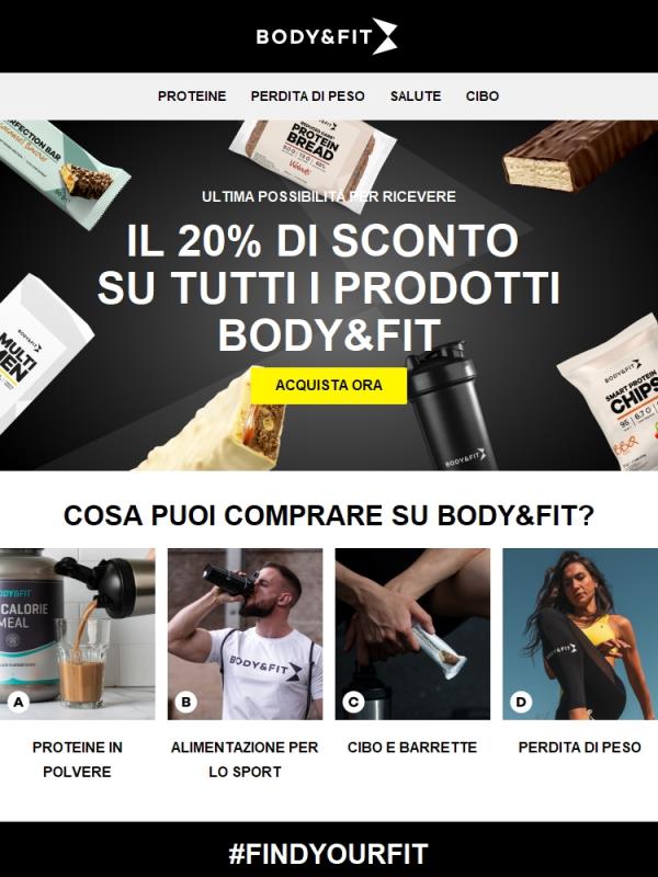 Fai presto: 20% di sconto su tutto Body&Fit