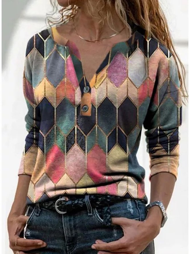 Geometric Printed Long Sleeve...