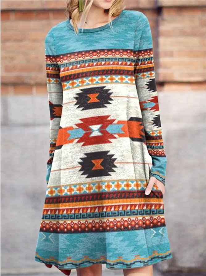   Loosen Tribal Pockets Dress...