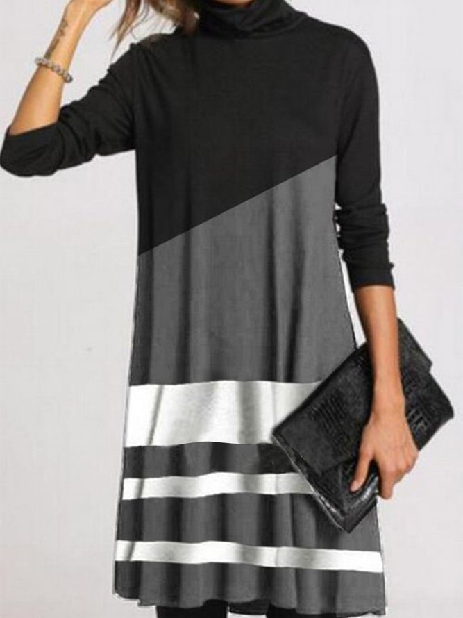 Neck Loosen Color Block Dress...