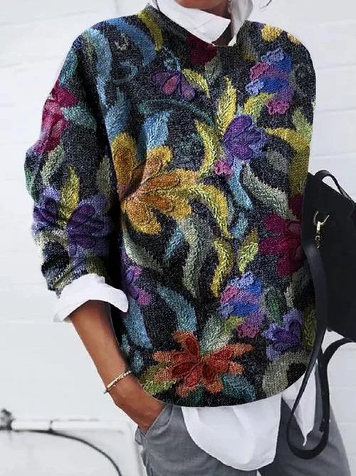 Sleeve Crew Neck Floral Sweat...