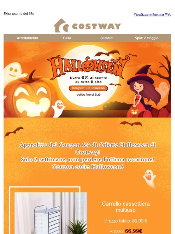 ✋Coupon 6% su tutti i prodotti! Offerte Halloween di Costway!⚓