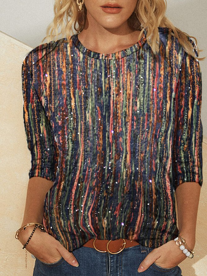 Striped Long Sleeve Casual T-...