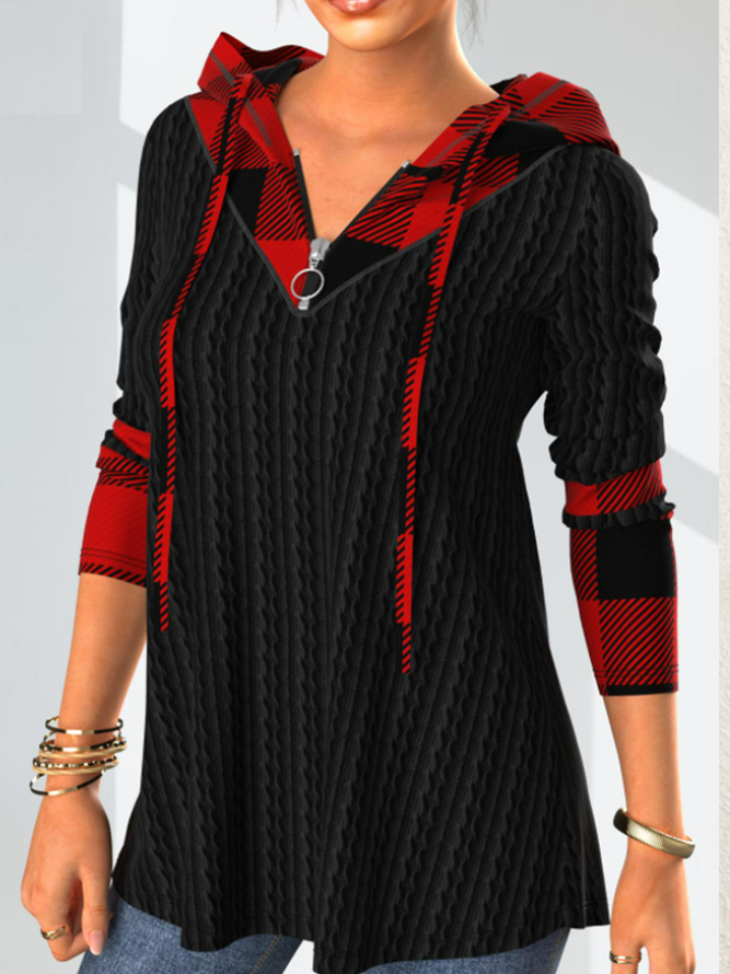 Plaid elastic top T-shirt wom...