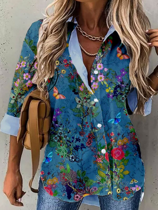 plant Print Blouse women's sh...