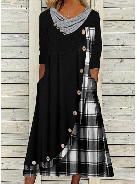 Blends Grid Cowl Neck Loosen ...