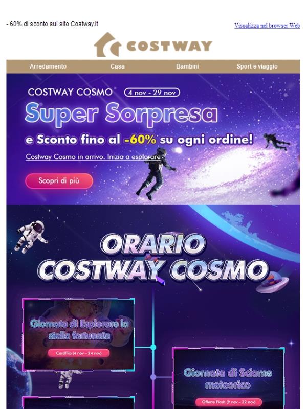 ⏱Costway Cosmo in arrivo! Tanti sconti ti aspettano da esplorare!✋