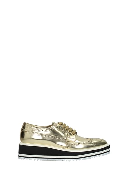 Prada Derby Donna Pelle Oro Platino