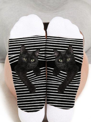 Cat Printed Casual Cotton Soc...