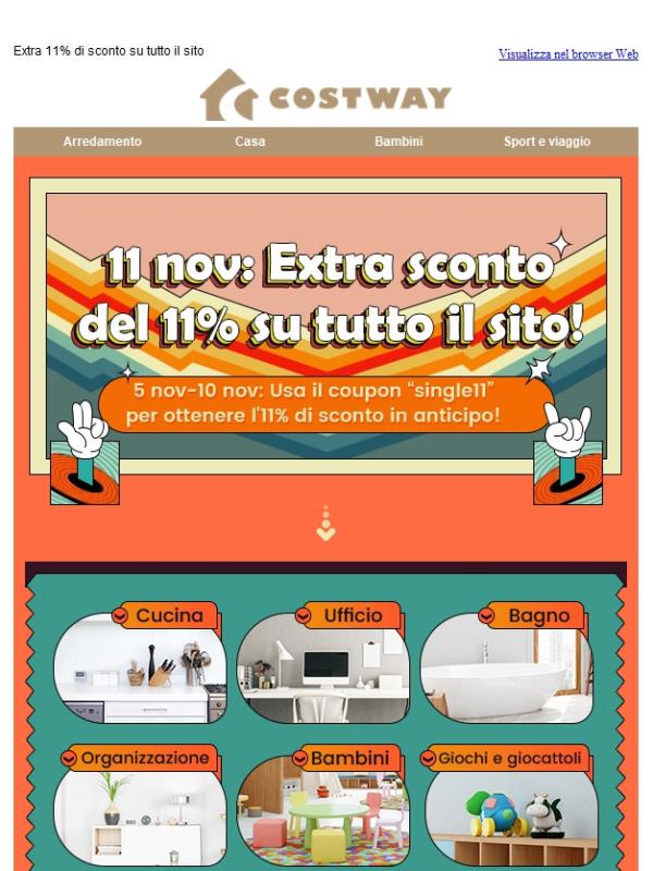 ⏰Festa dello shopping 11.11 di Costway! Offerta a tempo limitato!✈️