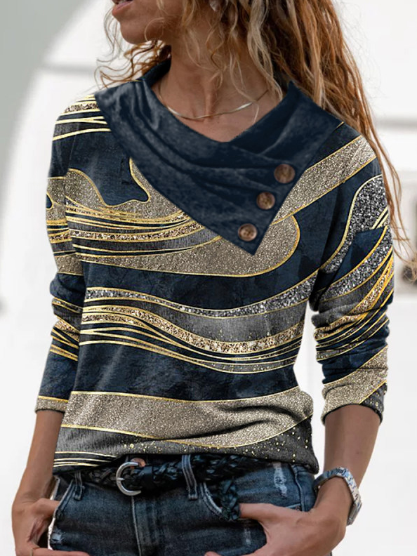 Color Block Button V-neck Top...