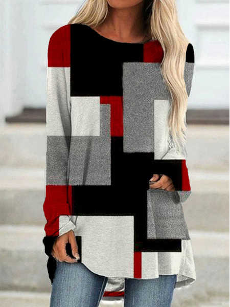 Print Crew Neck Long Sleeves ...