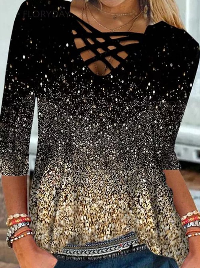 Ombre Casual V Neck Shirts & ...