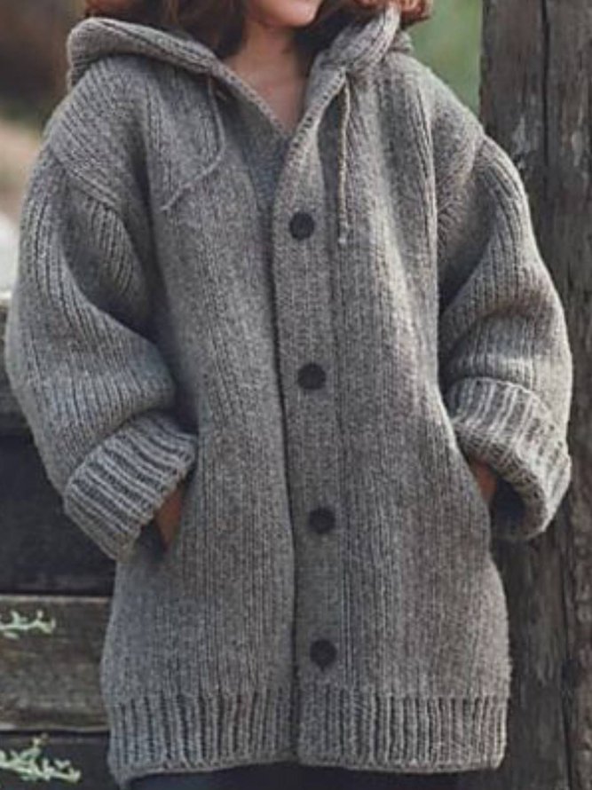 Hoodie Cotton-Blend Solid Out...