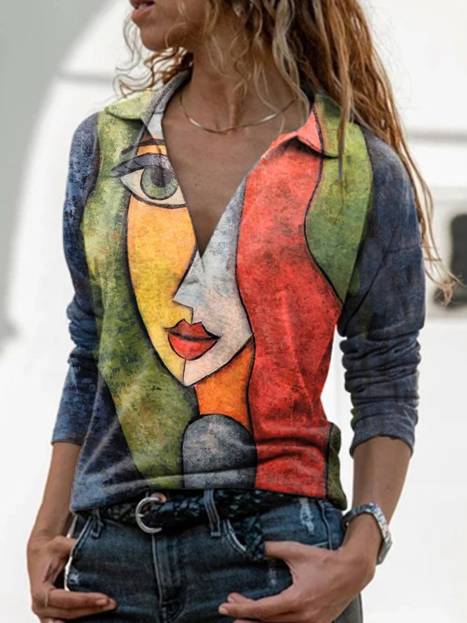 Sleeve V-neck Casual Shirts &...