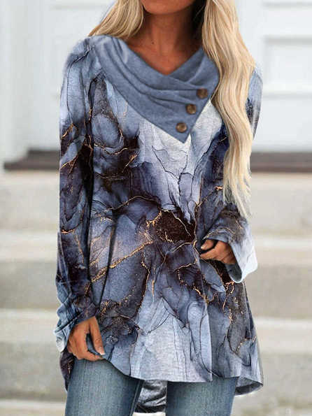 Geometric Loosen Cowl Neck Sh...