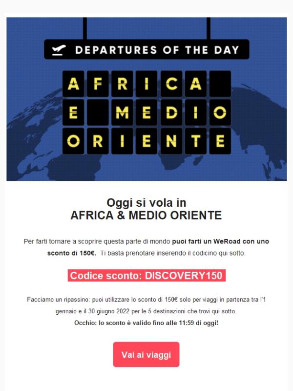 150€ di sconto per Africa e Medio Oriente!