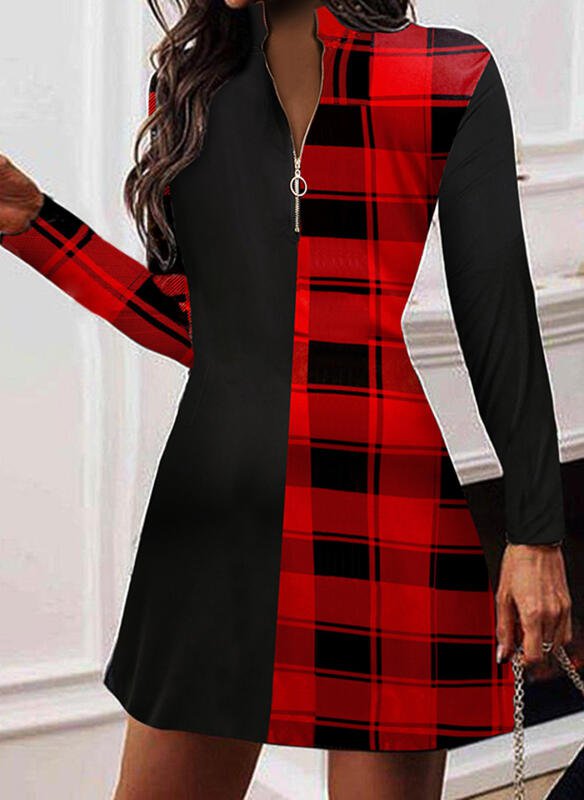   Slim Fit V Neck Plaid Dress...