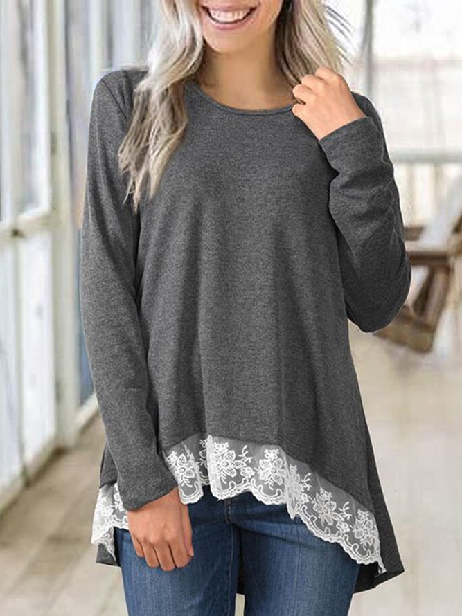 Loosen Crew Neck Lace Shirts ...