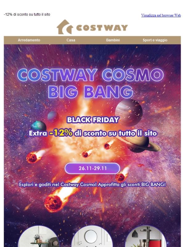 ✨Black Friday! Extra -12% di sconto su tutto il sito Costway.it✈️
