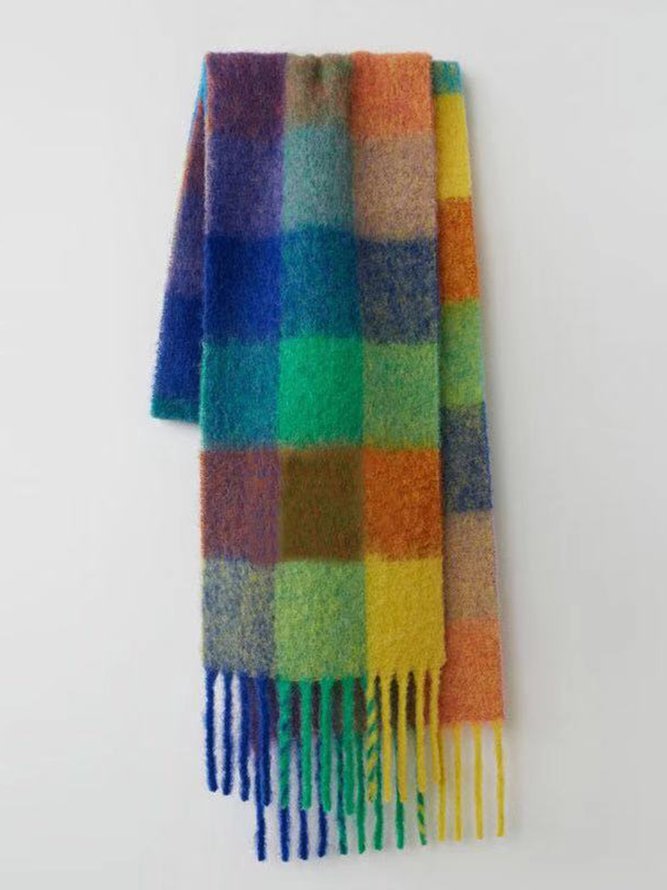 Casual Colorful Plaid Fringed...