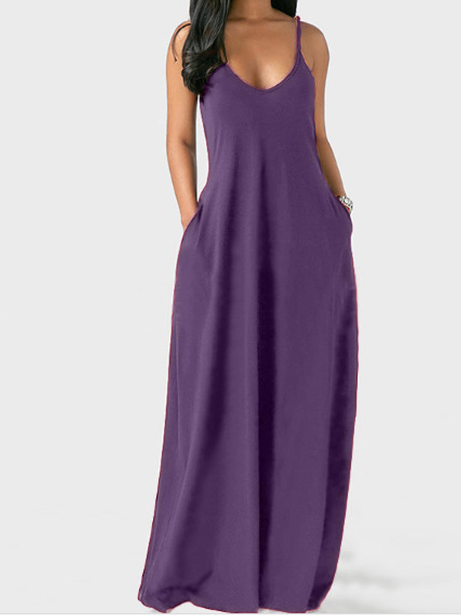     Cotton Loosen Solid Dress...