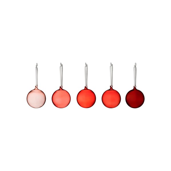 Set palline di vetro, 40 mm, 5 pz, rosso