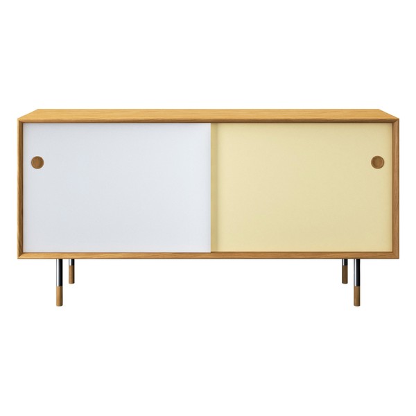 Credenza No 11, rovere oliato, bianco - giallo