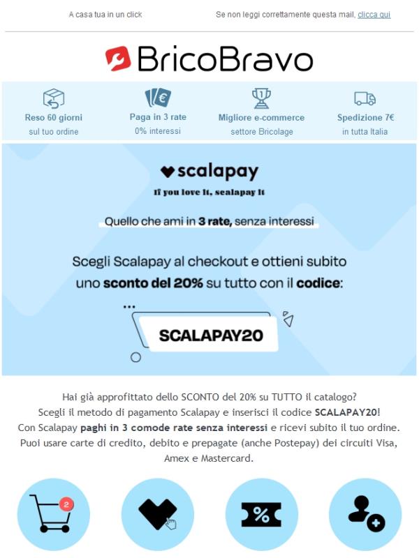 BricoBravo: Paga a rate con Scalapay, ricevi subito uno Sconto del 20% |  Jekoo