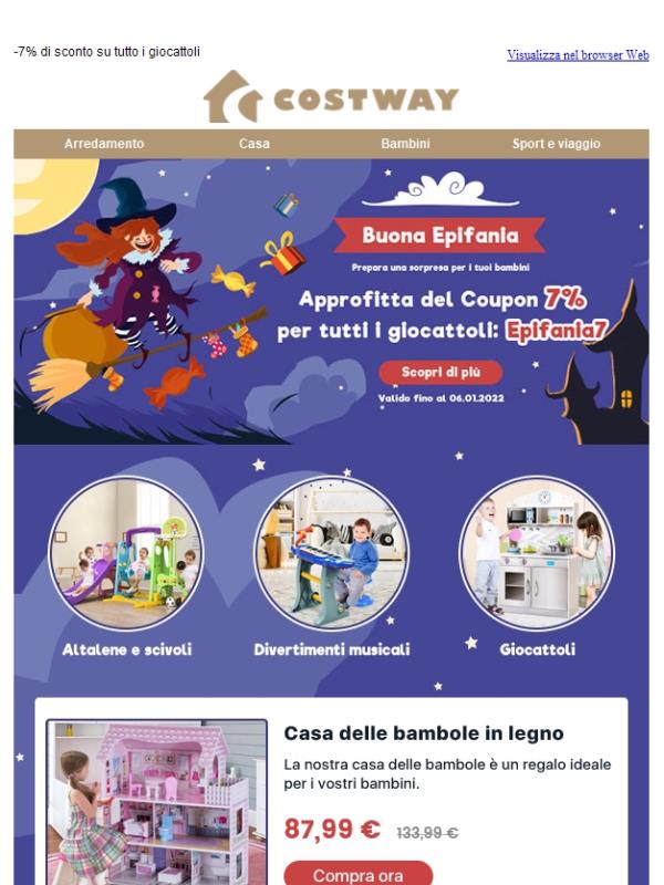 ⛄Approfitta del coupon 7% da Costway! Seleziona un regalo prima di Epifania!♻️
