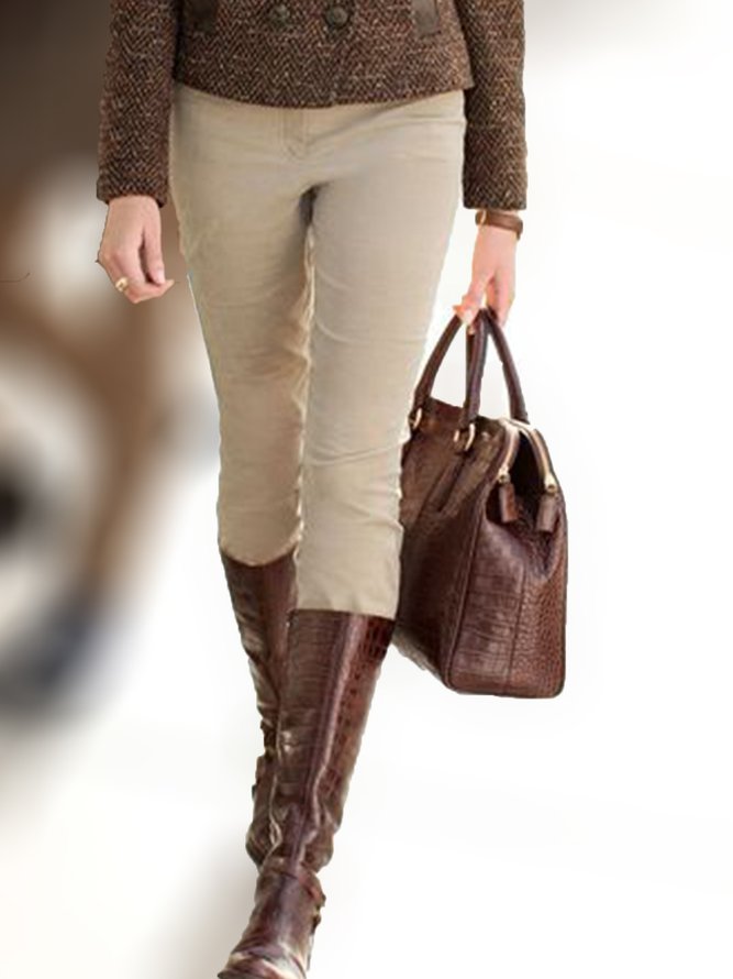 Khaki Vintage Casual Cotton P...