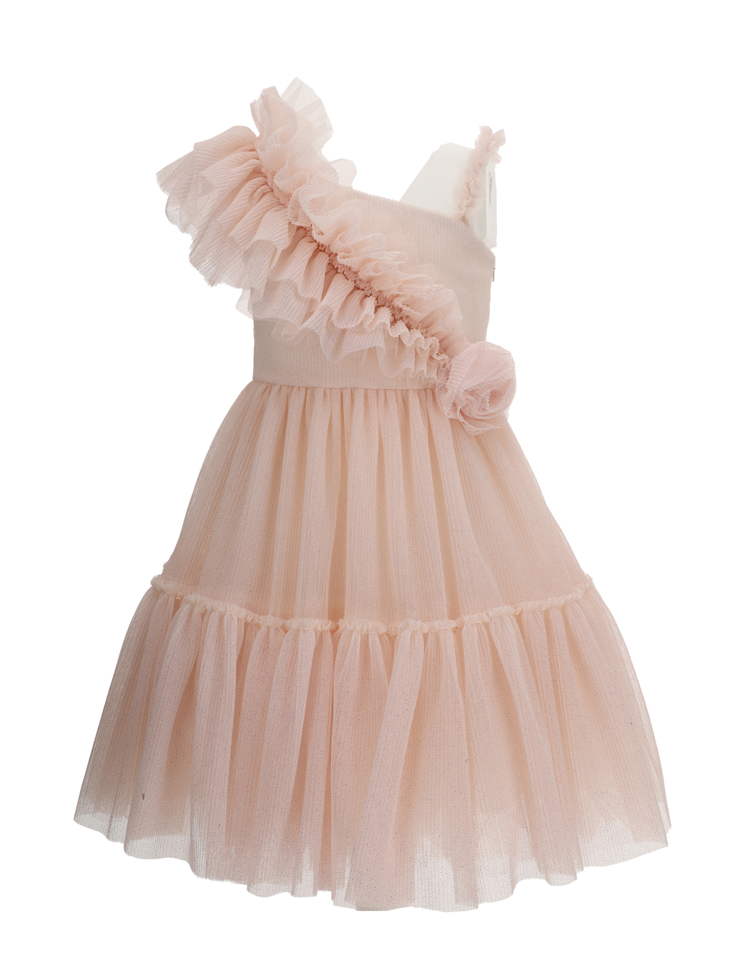 One-shoulder pleated glitter dress