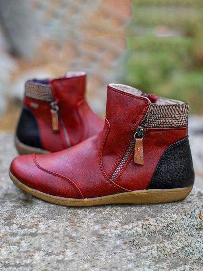 Retro Stitching Zipper Snow B...